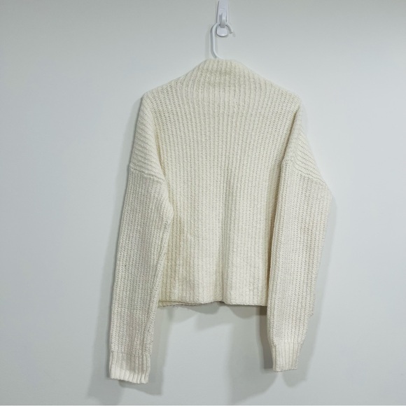 Anthropologie Textured Cream Turtleneck Knit Cotton Sweater Ribbed Warm Spring - Picture 5 of 8